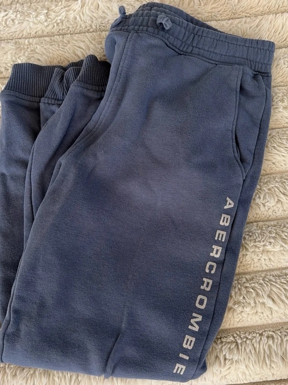 abercrombie kids navy fleece joggers with side logo